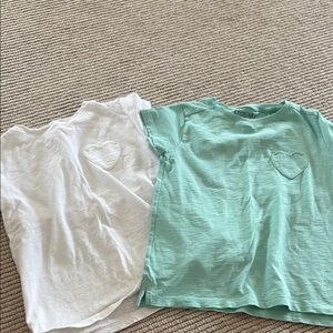 Kids Heart Pocket T-Shirts - White and Green, Size 6/7
